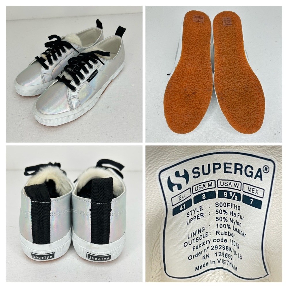 Superga x Jocelyn Furry Tongue Silver Iridescent Sneakers Women 9.5 Men 8 EU 41